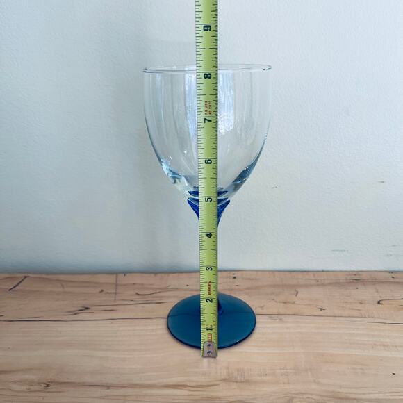 4 Libbey Blown Goblets Wine Glasses Domaine Blue Pedal Stem - Picture 8 of 9